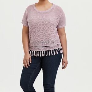 Torrid size 00x 10 M/L Mauve Pink Fringe Hem Pullover Top